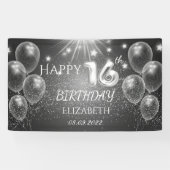 Chic Gray Balloons Stars 16. Geburtstag Banner (Horizontal)