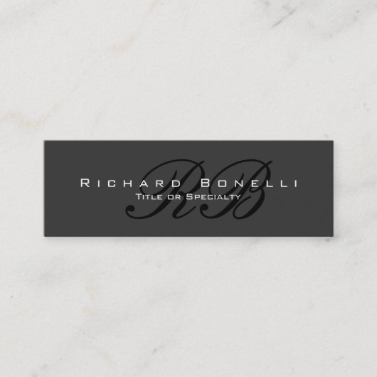 Chic Gray Black Calligraphy Monogram Business Card Mini Visitenkarte (Vorderseite)