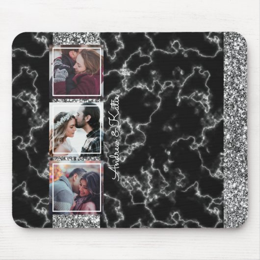 Chic Gray & Black Marble 3 Foto Collage anpassen Mousepad (Vorne)