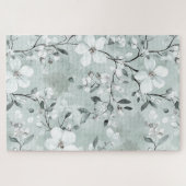 Chic Gray Blue White Blume Puzzle (Horizontal)