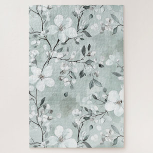 Chic Gray Blue White Blume Puzzle
