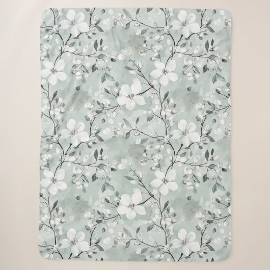 Chic Gray Blue White Blume Sherpadecke (Vorderseite)