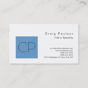 Chic Gray Blue White Monogram Business Card Visitenkarte