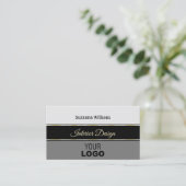 Chic Gray Borders on Black mit Logo Beruflich Visitenkarte (Stehend Vorderseite)