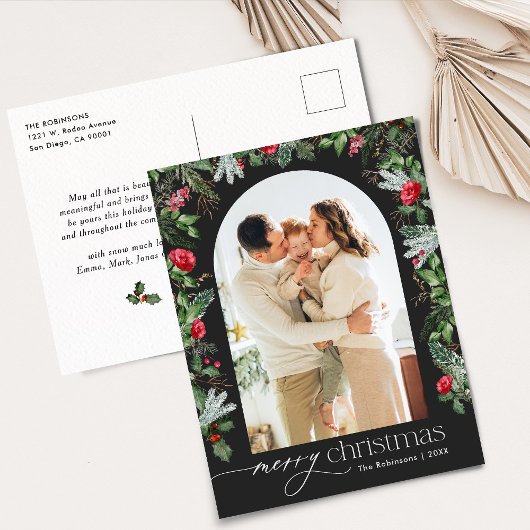 Chic Gray Botanical Arch Weihnachten 1 Foto Urlaub Postkarte