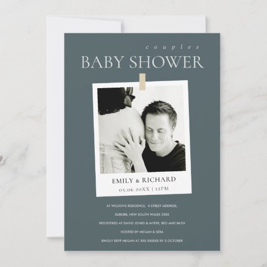 CHIC GRAY CUSTOM FOTO COUPLES BABY SHOWITE DANKESKARTE (Vorderseite)