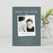 CHIC GRAY CUSTOM FOTO COUPLES BABY SHOWITE DANKESKARTE (Stehend Vorderseite)