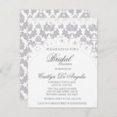 Chic Gray Damask & White Lace Brautparty Einladung (Vorne/Hinten)