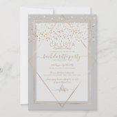 Chic Gray Gold Confetti Border Bachelorette Einladung (Vorderseite)