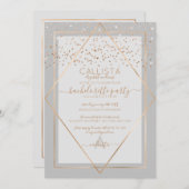 Chic Gray Gold Confetti Border Bachelorette Einladung (Vorne/Hinten)