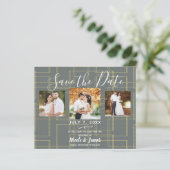 Chic Gray & Gold Geometric Glam Save the Date (Stehend Vorderseite)