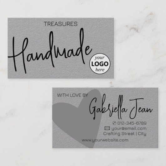 Chic Gray Handmade Crafts Simple Clean Kraft Logo Visitenkarte (Vorne/Hinten)