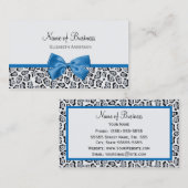 Chic Gray Jaguar Print mit Cobalt Blue Bow Visitenkarte (Vorne/Hinten)