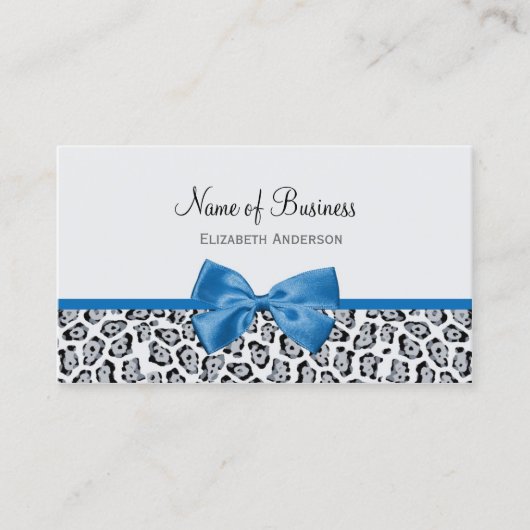 Chic Gray Jaguar Print mit Cobalt Blue Bow Visitenkarte (Vorderseite)