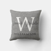 Chic Gray Linen New Monogram Wedding Keepake Kissen (Rückseite)