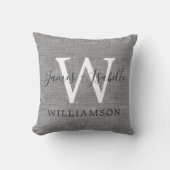 Chic Gray Linen New Monogram Wedding Keepake Kissen (Vorderseite)
