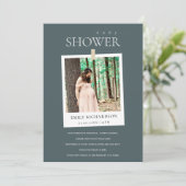 CHIC GRAY MINIMAL CUSTOM FOTO BABY SHOWITE EINLADE DANKESKARTE (Stehend Vorderseite)