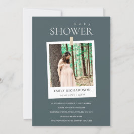 CHIC GRAY MINIMAL CUSTOM FOTO BABY SHOWITE EINLADE DANKESKARTE