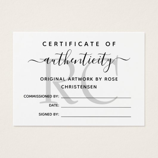 Chic Gray Monogram Certificate of Authenticity (Vorderseite)