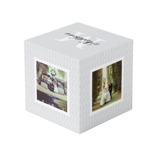 Chic Gray Monogram Wedding Foto Würfel (Rückseite Schrägansicht)