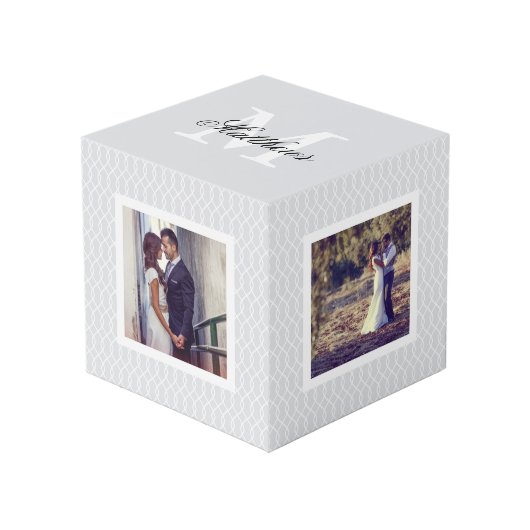 Chic Gray Monogram Wedding Foto Würfel (Vorderseite Schrägansicht)