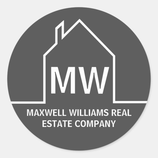 Chic Gray Real Anwesen Company Monogram Realtor Runder Aufkleber (Vorderseite)