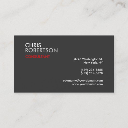 Chic Gray Red Attractive Business Card Visitenkarte (Vorderseite)