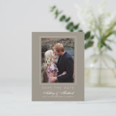Chic Gray Save the Date Verlobung Foto Ankündigungspostkarte (Stehend Vorderseite)