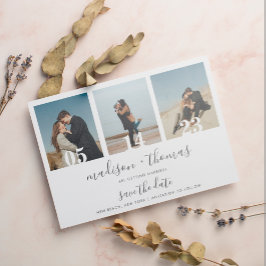 Chic Gray Script 3 Foto Wedding Save the Date Magneteinladung