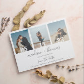 Chic Gray Script 3 Foto Wedding Save the Date Magneteinladung