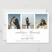Chic Gray Script 3 Foto Wedding Save the Date Magneteinladung (Vorderseite)