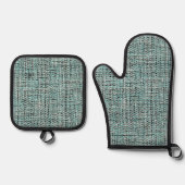 Chic Gray Seafoam Blue Green Boucle Woven Muster Ofenhandschuh & Topflappen-Set (Vorderseite)