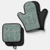 Chic Gray Seafoam Blue Green Boucle Woven Muster Ofenhandschuh & Topflappen-Set (Vorderseite/Rückseite)