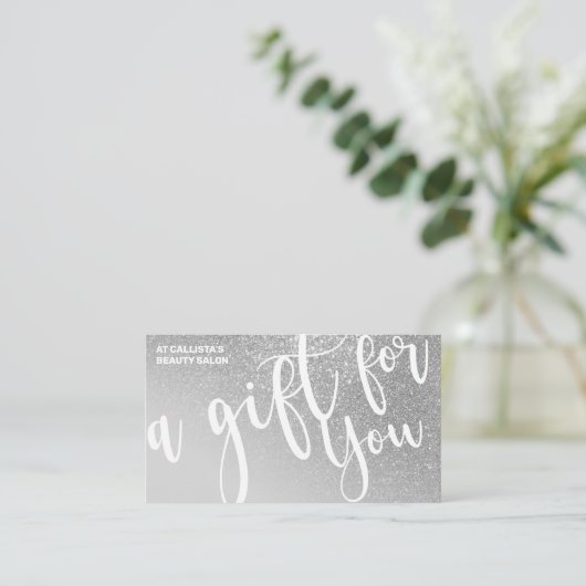 Chic Gray Silver Glitzer Gradient Geschenkgutschei Visitenkarte (Stehend Vorderseite)