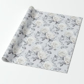 Chic Gray Silver White Floral Wedding Geschenkpapier (Ungerollt)