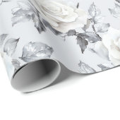 Chic Gray Silver White Floral Wedding Geschenkpapier (Rolleneckpunkt)