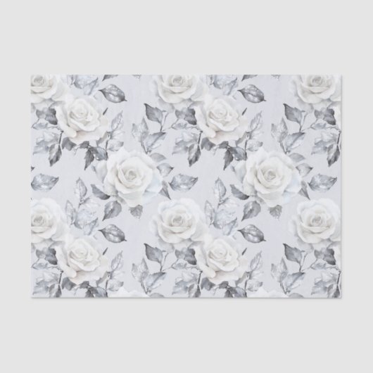Chic Gray Silver White Floral Wedding Seidenpapier (Vorderseite)