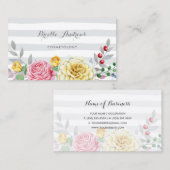 Chic Gray Streifen Rosa und Gelb Rose Blüte Visitenkarte (Vorne/Hinten)
