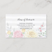 Chic Gray Streifen Rosa und Gelb Rose Blüte Visitenkarte (Rückseite)