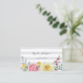 Chic Gray Streifen Rosa und Gelb Rose Blüte Visitenkarte (Stehend Vorderseite)