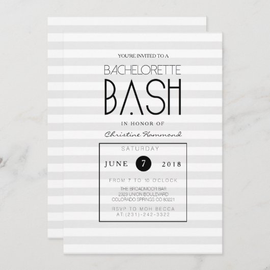 Chic Gray Stripes Bachelorette Bash Einladung (Vorne/Hinten)