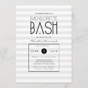 Chic Gray Stripes Bachelorette Bash Einladung