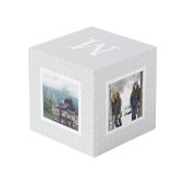 Chic Gray Trellis Muster Monogram Foto Würfel (Rückseite Schrägansicht)