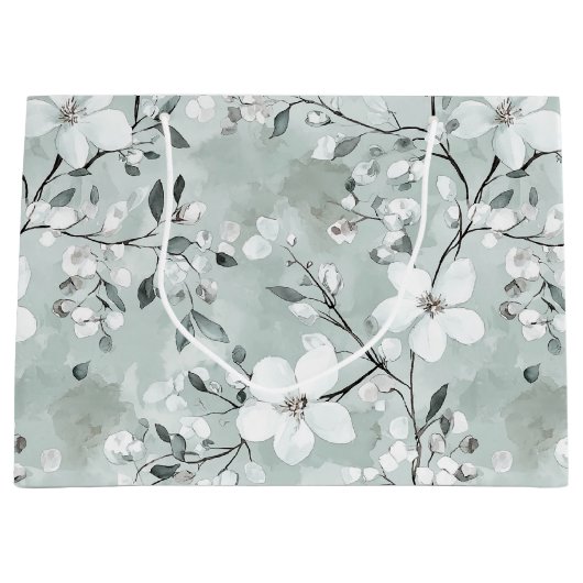 Chic Gray White Blue Floral Brautparty Große Geschenktüte (Vorderseite)