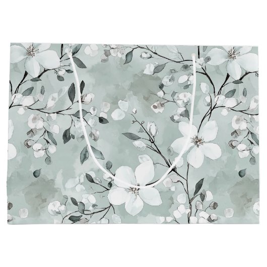 Chic Gray White Blue Floral Brautparty Große Geschenktüte (Rückseite)