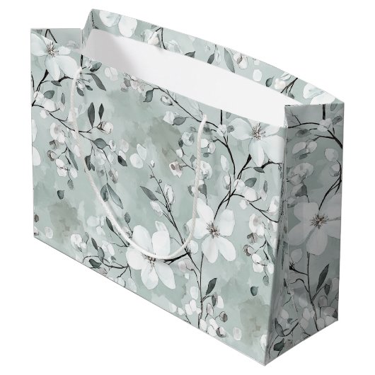 Chic Gray White Blue Floral Brautparty Große Geschenktüte (Rückseite Schrägansicht)