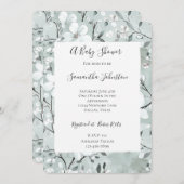 Chic Gray White Blume Babydusche Einladung (Vorne/Hinten)