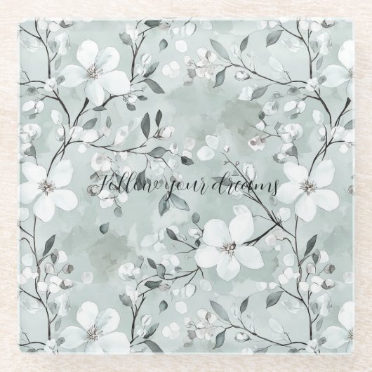 Chic Gray White Blume Glasuntersetzer (Vorderseite)