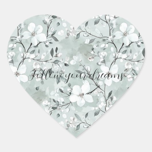 Chic Gray White Blume Herz-Aufkleber (Vorderseite)