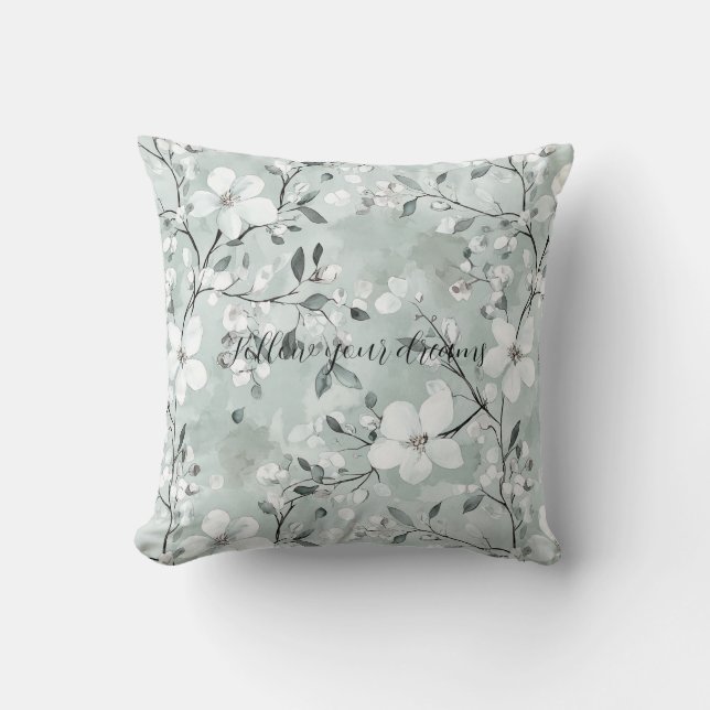 Chic Gray White Blume Kissen (Vorderseite)